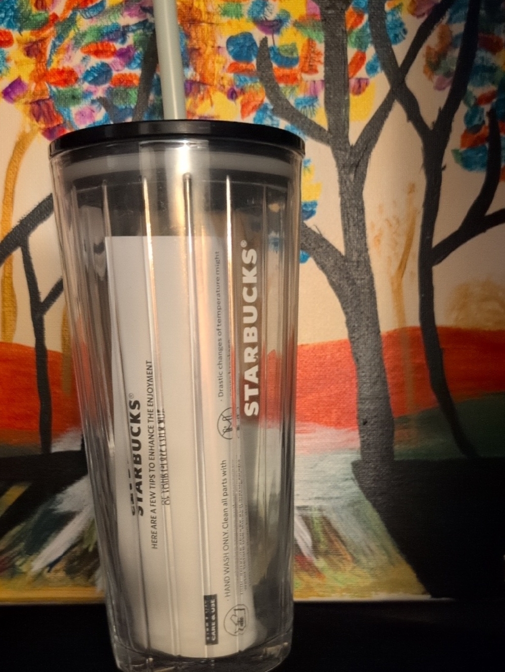 Starbucks Clear Glass Reusable Tumbler with Black Lid and White Straw